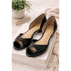 Alex Marie Black Patent Leather Peep Toe Heels | Size 7M | Classic Career Pumps